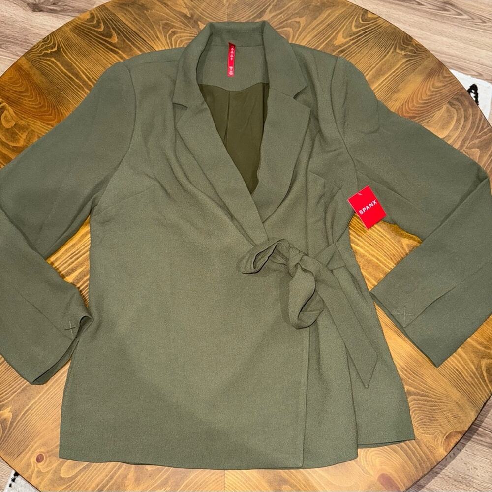 Spanx Large Crepe Wrap Blazer Midnight Olive Careerwear Quiet Luxury Aesthetic - Picture 2 of 6